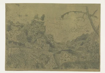 Mountain Valley, til høyre en mann som bærer en pinne