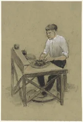 Potter ved platespilleren hans
