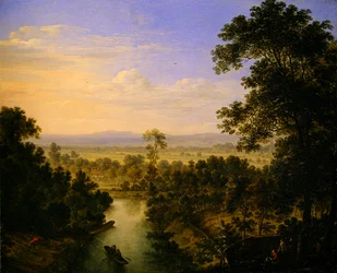 Panoramalandskap med en elv