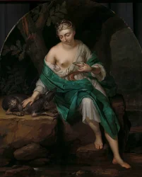 En kvinne med en hund Allegorisk figur av en kvinne med en hund