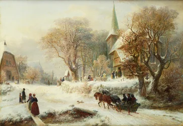 Gå til kirken (olje på lerret)