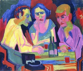 Tre personer ved et bord, 1924