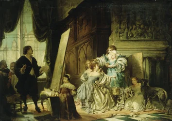 Van Dyck i sitt studio maler et portrett av Charles, Prince of Wales, sønn av Charles I, 1876