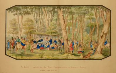 Sa-tan-ti henvender seg til fredskommissærene i Council Grove, Medicine Lodge Creek, 1867.