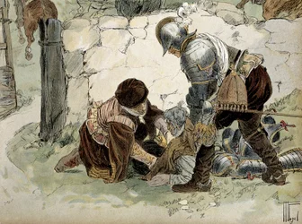 Henri IV (1553-1610) skadet under en rekognosering ved Aumale mot Mayenne-hæren. Illustrasjon av Hermann Vogel (1856-1918) i "" Henri IV""