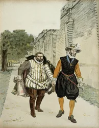 Henrik IV (1553-1610) og Charles de Lorraine, hertug av Mayenne (1554-1611). Det første forsoningsmøtet mellom de to fiendene, Mayenne, lederen for ligistene, og kongen, i hagen ved Château de Montceaux i Brie i 1596. Illustrasjon