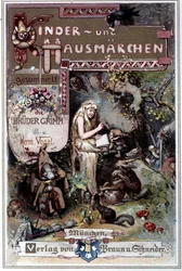 Barne- og husfortellinger, 1812: eventyrene til brødrene Grimm. Omslag av Hermann Vogel fra 1894 som viser Snøhvit.