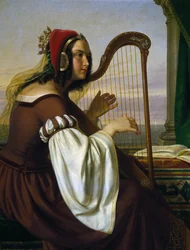 Musikk av harpen, av Hermann Von Hanstein (1809-1878), olje på lerret. Tyskland