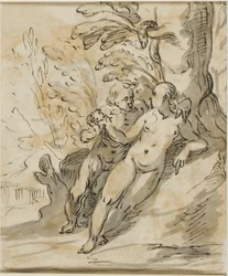 Adam og Eva under et tre (recto); To menn i strid (verso)