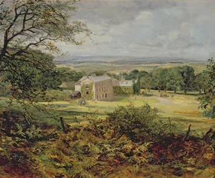 Engelsk landskap med hus, 1800-tallet