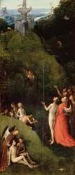 Det jordiske paradis. Fra: Fire visjoner av livet etter døden av Hieronymus Bosch (ca. 1450-1516). Mål: 88,5 x 39,8, ca. 1490-1510, Palazzo Grimani, Venezia
