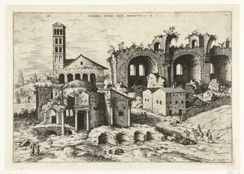 Utsikt over Romulus-tempelet og Basilica of Constantine Rvinarvm Templi Pacis (...) (tittel på objekt) Romerske ruiner (serietittel)