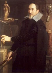 Portrett av en skulptør i studioet hans (olje på panel)