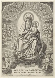 Maria med Kristusbarnet på halvmånen Ave Regina Caelorum, Ave Domina Angelorvm (tittel på objekt)