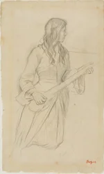 Ung kvinne som spiller mandolin, studie til portrett av Mlle. Fiocre i balletten «La Source»