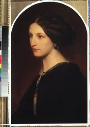 ""Portrett av grevinne Sophie Shuvaloff (Shuvalov eller Shuvalova)"" Portrett av en ung aristokrat, et perlekjede rundt halsen hennes. Maleri av Paul Hippolyte Delaroche (1797-1856) 1853 Moskva, Pushkin Museum of Fine Arts