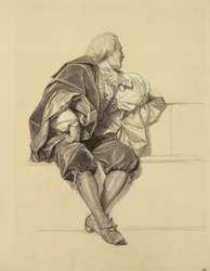 Studie for Portrait of Pierre Puget (1620-94) i Hemicycle ved Ecole des Beaux Arts (blyant og kull på papir)