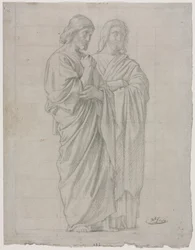 Studie av to stående figurer for den venstre delen av Apostlenes misjon, 1860.