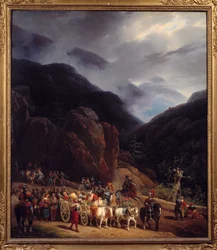 Tilbakekomsten av slaget ved Marignan Armees av Francois I som returnerte fra Marignan (Maregnano) 14.09.1515. Maleri av Hippolyte Lecomte (1781-1857) 1829 Søn. 0,54x0,65 m Bourg En Bresse. Brou Museum