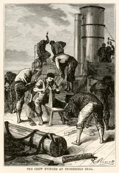 Mannskapet viste en utrolig iver, fra Around the World in Eighty Days av Jules Verne (1828-1905) gravert av Louis Dumont (f.1822), 1873