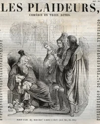 Les Plaideurs (1668) comedy in three acts - engraving in “” Works of Jean Racine”” illustrated by Pauquet and notice by Emile de La Bedolliere - 1851