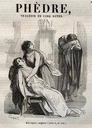 Phedre, av Jean Racine (1639-1699 - gravering i "" Works of Jean Racine"" illustrert av Pauquet og merknad av Emile de La Bedolliere - 1851