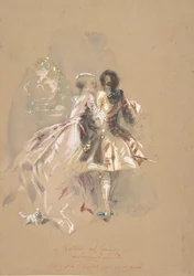 Ungt par sett bakfra, midten av 1800-tallet.