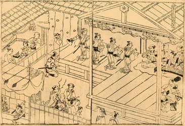 Kabuki-forestilling i elveleiet Shijo, 1658, 1924.