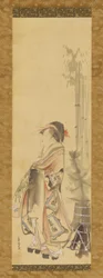 Jente som spiller med racket og fjærball, 1615-1868.