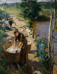 Rengjøringsdamer ved elven