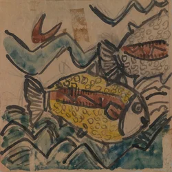 Fiskedesign for en keramisk plate, ca. 1930-1939.