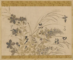 Blomster, gress og et dikt, Edo-perioden, 1615-1637.