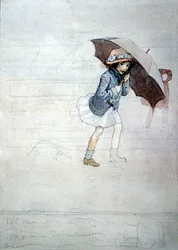 The Rain (akvarell med kroppsfarge og blyant på papir)