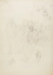 En gruppe menn og andre skisser, 1857