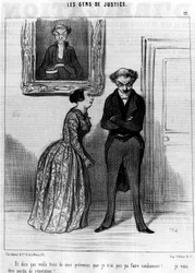 Og for å si at dette er tre av mine tiltalte som jeg ikke kunne ha dømt!... bli tapt omdømme!... , fra "Gens de Justice", serie tegneserier om Justice av Honore Daumier (1808-1879). “Charivari”