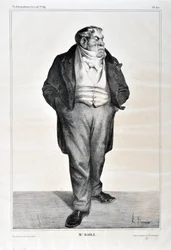 Kunstverk av Honore Daumier (1808-1879). Charivari stammer fra 1833: Serie Celebrites de la caricature "" Mr. Baill..."" KUNSTMUSEUM - PALACE LONGCHAMP, MARSEILLE