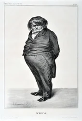 Kunstverk av Honore Daumier (1808-1879). Charivari stammer fra 1833: Serie Celebrites de la Caricature "" M. Plum"" KUNSTMUSEUM - PALAIS LONGCHAMP, MARSEILLE