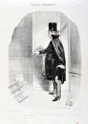 Kunstverk av Honore Daumier (1808-1879). Charivari stammer fra 1842: Serie MORES CONJUALES “” Himmelen etter tre måneders fravær finner jeg min kone demenagee og hvilke minner jeg vasker hennes store Gud! “” MUSEUM FOR FINE ARTS - PALACE LONGCHAMP, MARSEIL