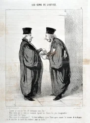 Kunstverk av Honore Daumier (1808-1879). Charivari stammer fra 1845: Serie LES PEOPLES DE JUSTICE "" -Som jeg fortalte deg, er det sannelig ditt faktum! Vi var vakre. Vi var vakre!... det er egentlig bare i Palais vi kjenner måten å krangle og snakke om de