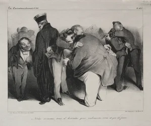Karikatur, plate 439: Vi er alle ærlige menn, så la oss omfavne og bli ferdige med det, 1834.
