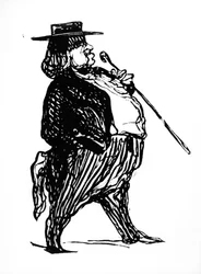 Honoré de Balzac (1799-1850) med stokk, trolig tegnet til boken «Physiologie du Rentier», ca. 1841