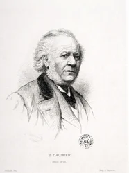 Portrett av Honore Daumier (1808-1879), fransk gravør, maler og skulptør. Massard gravering. Mål: 15x11,5 cm. Arbaud museum.