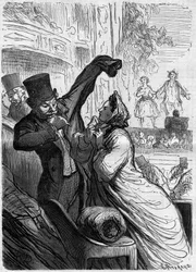 Det siste verset. Tegneserie av Honore Daumier (1808-1879). Gravering i "" Le Monde Illustré"" nr. 255 av 1. mars 1862.