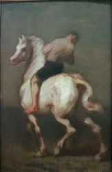 En mann på en hvit hest