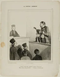 «– Tiltalte! Har De noen midler til å leve – Takk, herr president ... Jeg har ganske god mage», plate 4 La Comédie Humaine