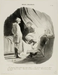 «- Eh! min Didine, har vi danset nok - Å, ikke nevn det mer, jeg er helt utslitt - Ta av deg strømpene og legg deg! - Herregud, nei ... seriøst, jeg er bare for sliten!», plate 56 fra Moeurs Conjugales