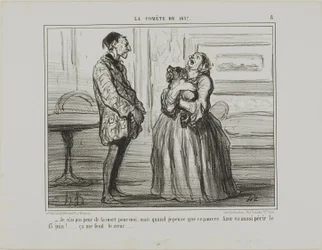 «– Jeg er ikke redd for meg selv, men hvis jeg tenker på stakkars Azor som skal omkomme den 13. juni ... knuser det rett og slett hjertet mitt», plansje 8 fra La Cométe De 1857