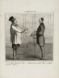 «– Jeg vil ikke ha kredittene dine ... utløpsdatoen er 15. juni, og verden skal visstnok gå under den 13.», plate 2 fra La Cométe De 1857