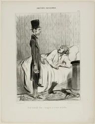 Tidlig morgenbesøk av en kreditor angående støvlene, plate 4 fra Émotions Parisiennes