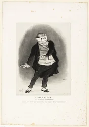 Henri Monnier. (i rollen som Joseph Prudhomme) «- Aldri skal jeg tillate at datteren min blir kona til en skriver!», plate 1 fra Les Artistes Contemporains (Odéon)